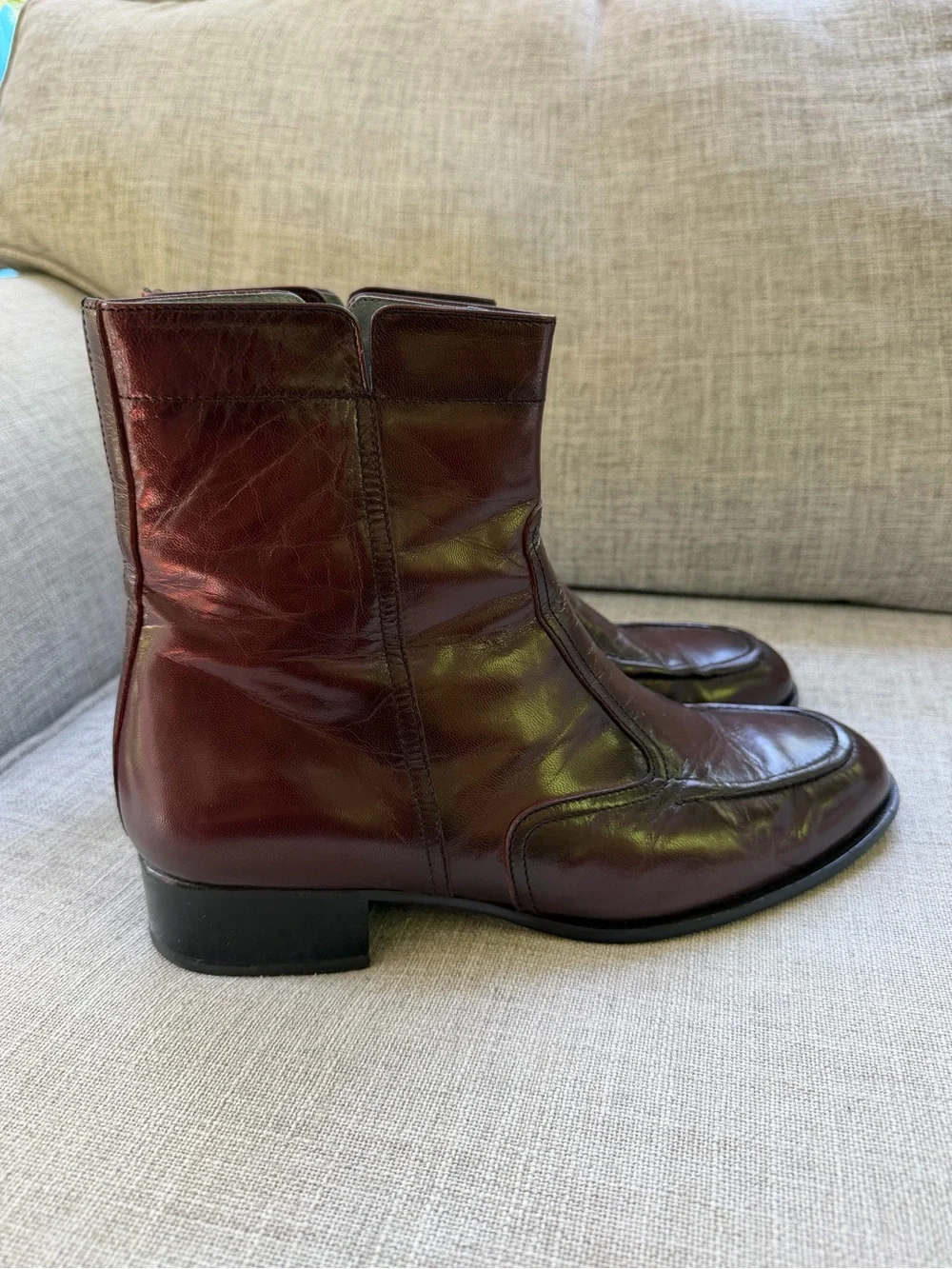 BOTANY 500 Men's Leather Ankle Brown Boots - Burgundy Size 9.5W 02952